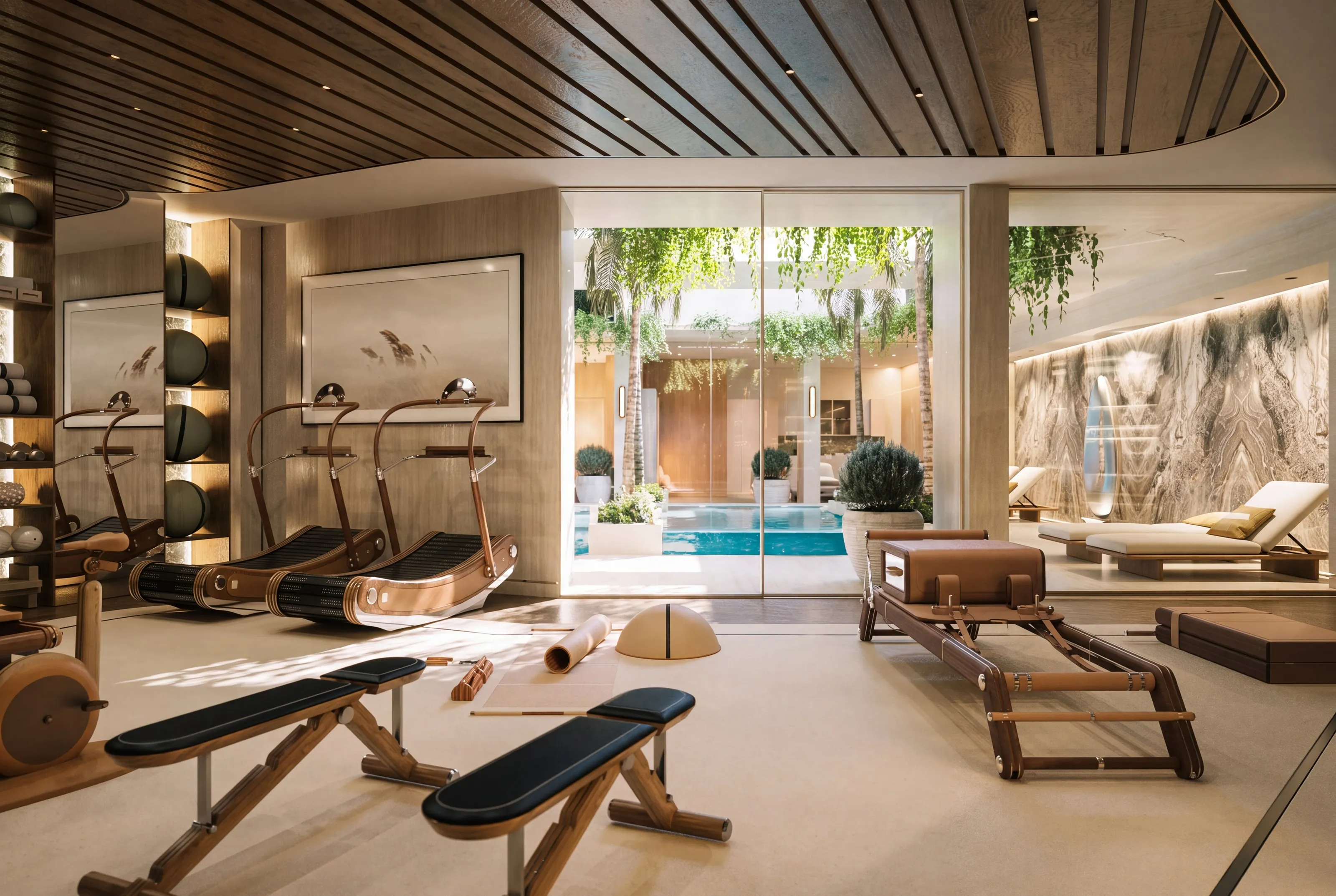 A Pavilion as a wellness retreat, opening onto the courtyard
